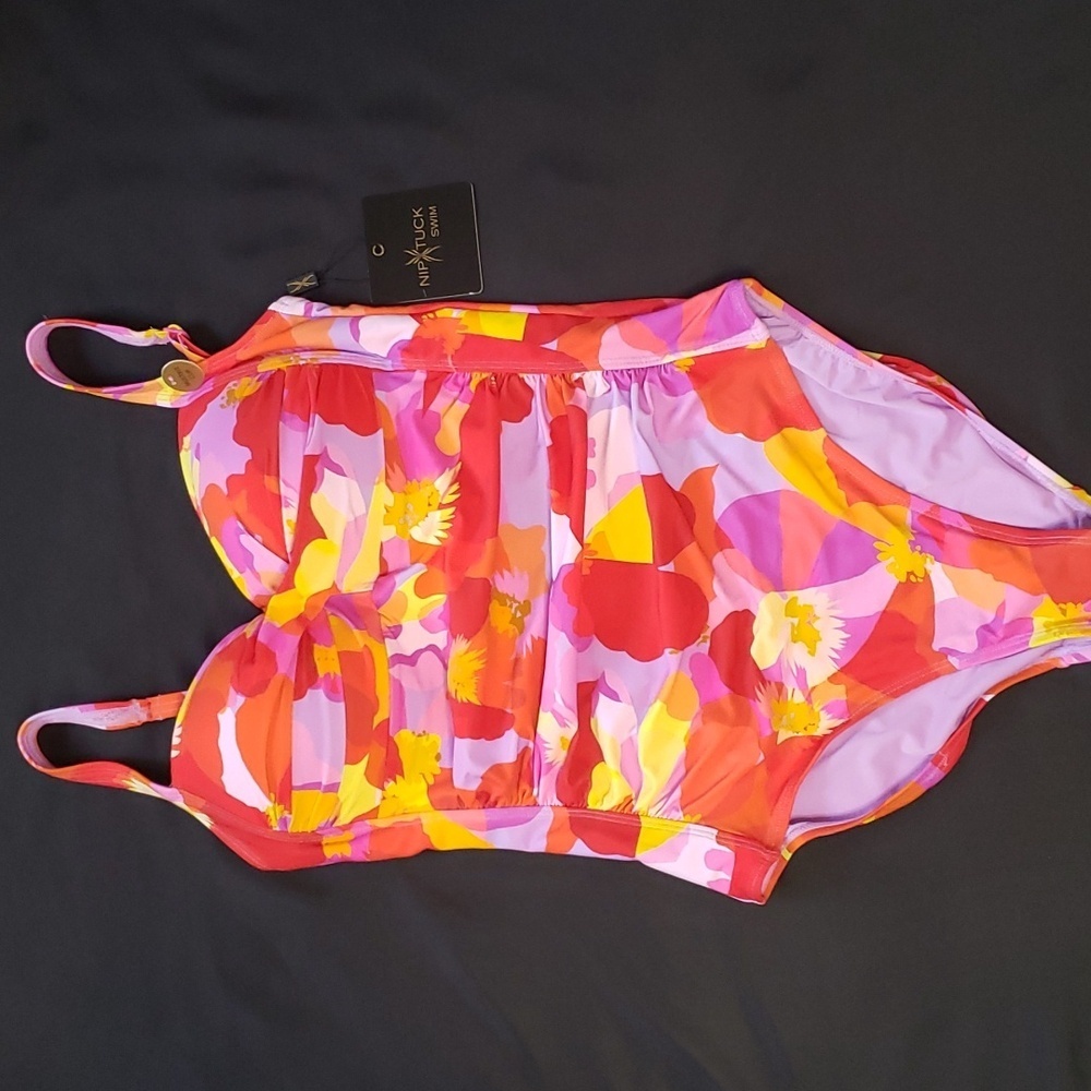 NipTuck Twist Front Bright Floral Print Swimsuit, 8